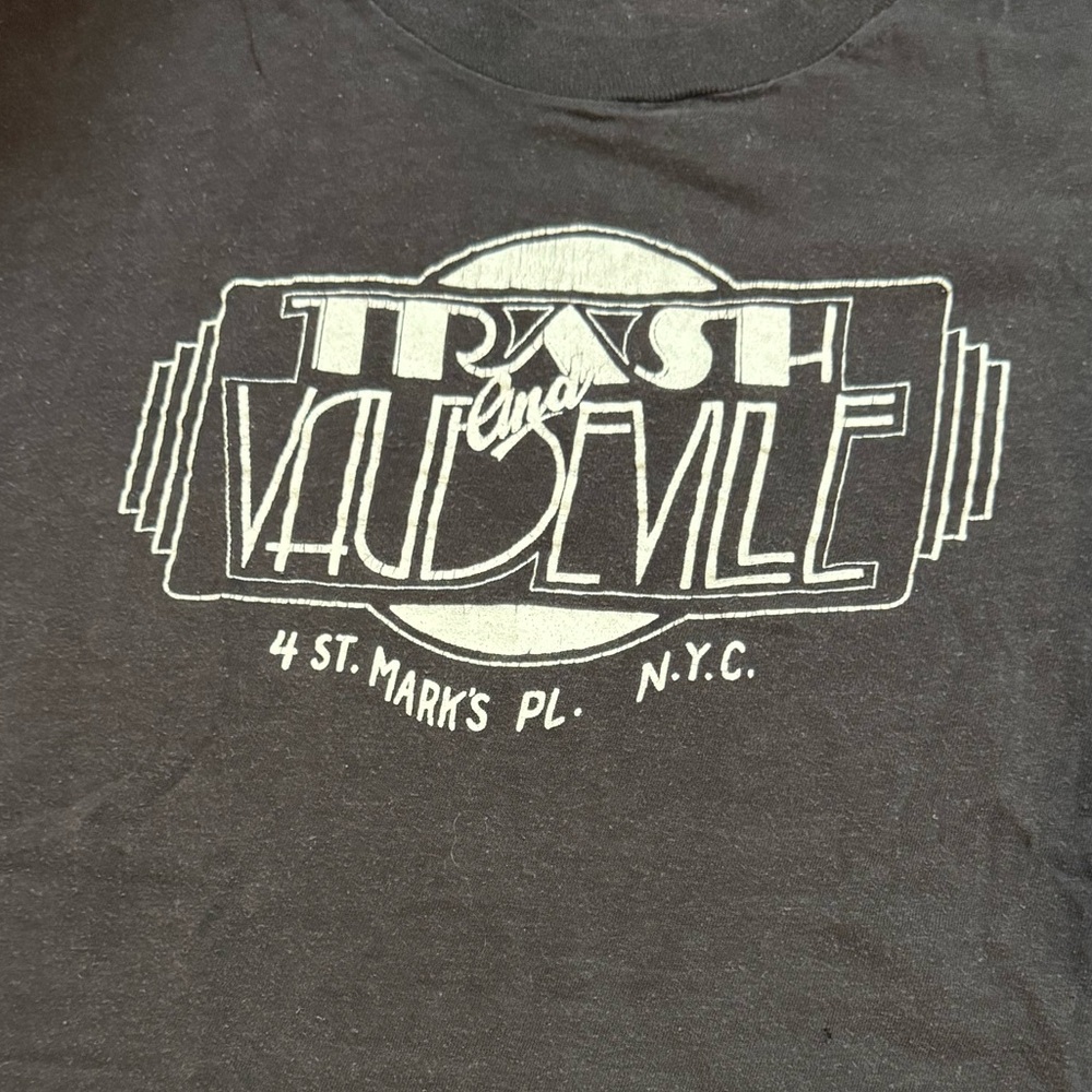TRASH & VAUDEVILLE 1980s Soft black cotton vintage logo T shirt